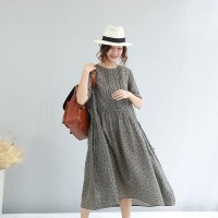 2019 floral long linen dresses plus size clothing hollow out cotton maxi dress vintage o neck traveling dress