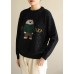 For Spring black knit tops o neck Loose fitting Cartoon print knitted blouse