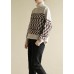 Cute beige knitted pullover patchwork oversized high neck sweaters