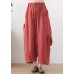 Bohemian Red Elastic Waist Pockets Linen Harem Pants Summer