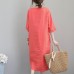 women orange red linen dresses plus size tunic linen clothing dresses boutique bracelet sleeved gown