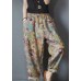 Loose Pockets Elastic Waist Print Linen Harem Pants Summer