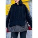 Aesthetic black knit blouse o neck patch work fashion spring knit sweat tops