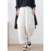 White Linen Harem Pants Wrinkled Asymmetrical Design Summer