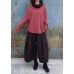 Vintage high neck red sweaters plus size long sleeve clothes For Women