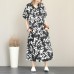 New floral long cotton dress plus size clothing lapel collar caftans New short sleeve caftans