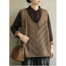 Cute fall knit outwear fashion brown v neck sleeveless knitted cardigans