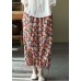 Red Colorblock Tie Waist Print Linen Pants Drawstring Summer