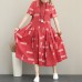 fashion red natural cotton shirt dress casual stand collar traveling clothing fine big hem gown