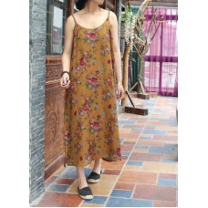 Plus Size Yellow Floral Spring Cotton Strap Dress