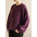 Oversized purple knit tops wild fall fashion o neck knitwear