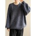 Fashion dark black gray knit tops long sleeve casual o neck knitwear