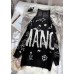 Cute black Sweater Blouse high neck oversized alphabet print knitted blouse