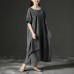 Simple cotton tunic dressFashion Short Sleeve Gray Loose Cotton Women Dress