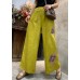 Plus Size Yellow Embroideried Linen Wide Leg Pants Summer