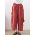 Bohemian Red Elastic Waist Pockets Linen Harem Pants Summer