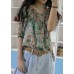 Unique prints linen clothes half sleeve box fall blouses