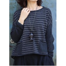 Women gray striped clothes For Women low high design trendy plus size o neck knit sweat tops