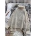 Cozy high neck beige knitwear  spring fashion low high design knit tops