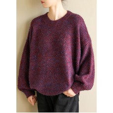 Oversized purple knit tops wild fall fashion o neck knitwear