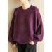 Oversized purple knit tops wild fall fashion o neck knitwear