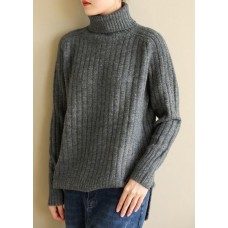 For Spring wild gray knitwear oversize high neck knit blouse