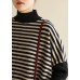 Aesthetic half high neck striped knit tops Loose fitting patchwork box top