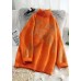 Chunky orange crane tops high neck oversize wild knitwear