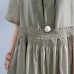 Elegant gray cotton linen dresses plus size elastic waist cotton dresses fine o neck linen clothing dress