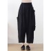 Plus Size Black High waist Pockets Linen Wide Leg Pants Summer