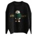 For Spring black knit tops o neck Loose fitting Cartoon print knitted blouse