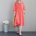 women orange red linen dresses plus size tunic linen clothing dresses boutique bracelet sleeved gown