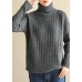 For Spring wild gray knitwear oversize high neck knit blouse