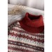 Comfy red clothes striped plussize high neck knitwear