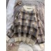 Women beige crane tops warm plus size plaid knit sweat tops