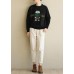 For Spring black knit tops o neck Loose fitting Cartoon print knitted blouse