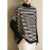 Aesthetic half high neck striped knit tops Loose fitting patchwork box top