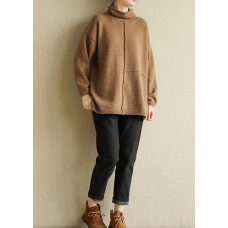 Pullover brown clothes For Women patchwork casual Turtleneck knit tops