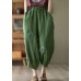 Vintage Green Pockets Print Elastic Waist Linen Harem Pants Summer