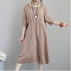 vintage khaki linen maxi dress Loose fitting tunic traveling clothing vintage bracelet sleeved kaftans