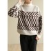 Cute beige knitted pullover patchwork oversized high neck sweaters