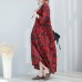 fashion red prints long cotton dresses Loose fitting back tie waist caftans New o neck kaftans