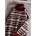 Comfy red clothes striped plussize high neck knitwear