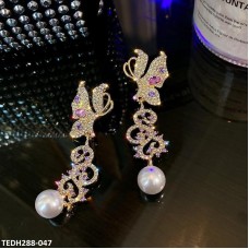 TEDH288 YQG Butterfly Pearl Drop Pair Earrings