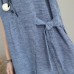 Elegant blue natural linen dress plus size side tie waist linen clothing dress Elegant lapel collar linen caftans