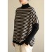 Aesthetic half high neck striped knit tops Loose fitting patchwork box top