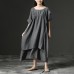 Simple cotton tunic dressFashion Short Sleeve Gray Loose Cotton Women Dress