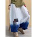 Elegant White Pockets Patchwork Elastic Waist Gradient Color Linen Pants Summer