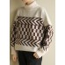 Cute beige knitted pullover patchwork oversized high neck sweaters