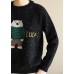 For Spring black knit tops o neck Loose fitting Cartoon print knitted blouse